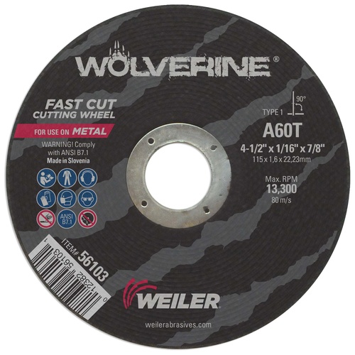 Picture of Weiler Abrasive 4-1/2 X 1/16 X 7/8 60Grit Cutoff Wheel Wheel Cut Off